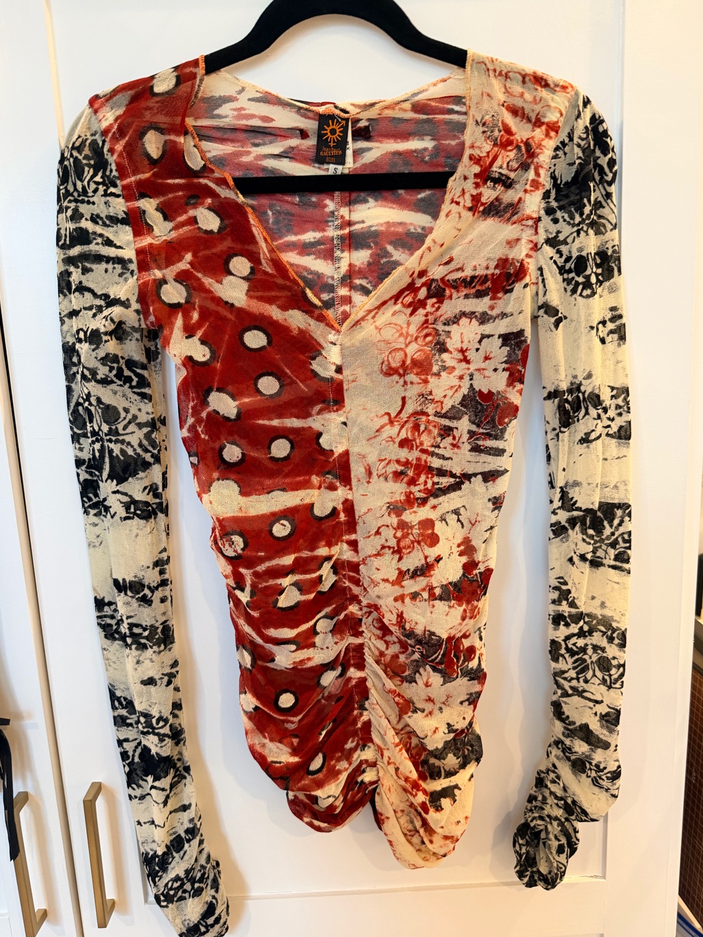 Vintage Jean Paul Gaultier Mixed-Print Ruched Mesh Ls Top, 2000 Collection
